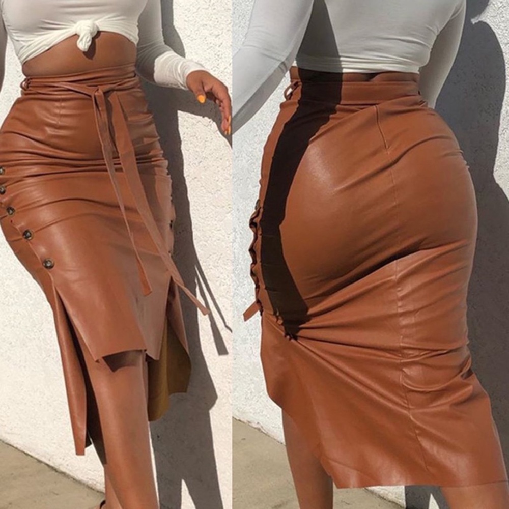 Faux Leather Asymmetrical Skirt